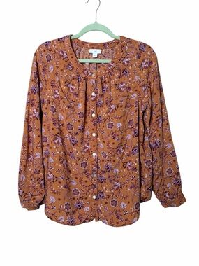 J.Jill Button Down Boho Floral Long Sleeve 100% Viscose Top Size Medium